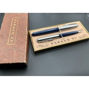 VINTAGE c1975 PARKER 21 steel fountain pen and pencil